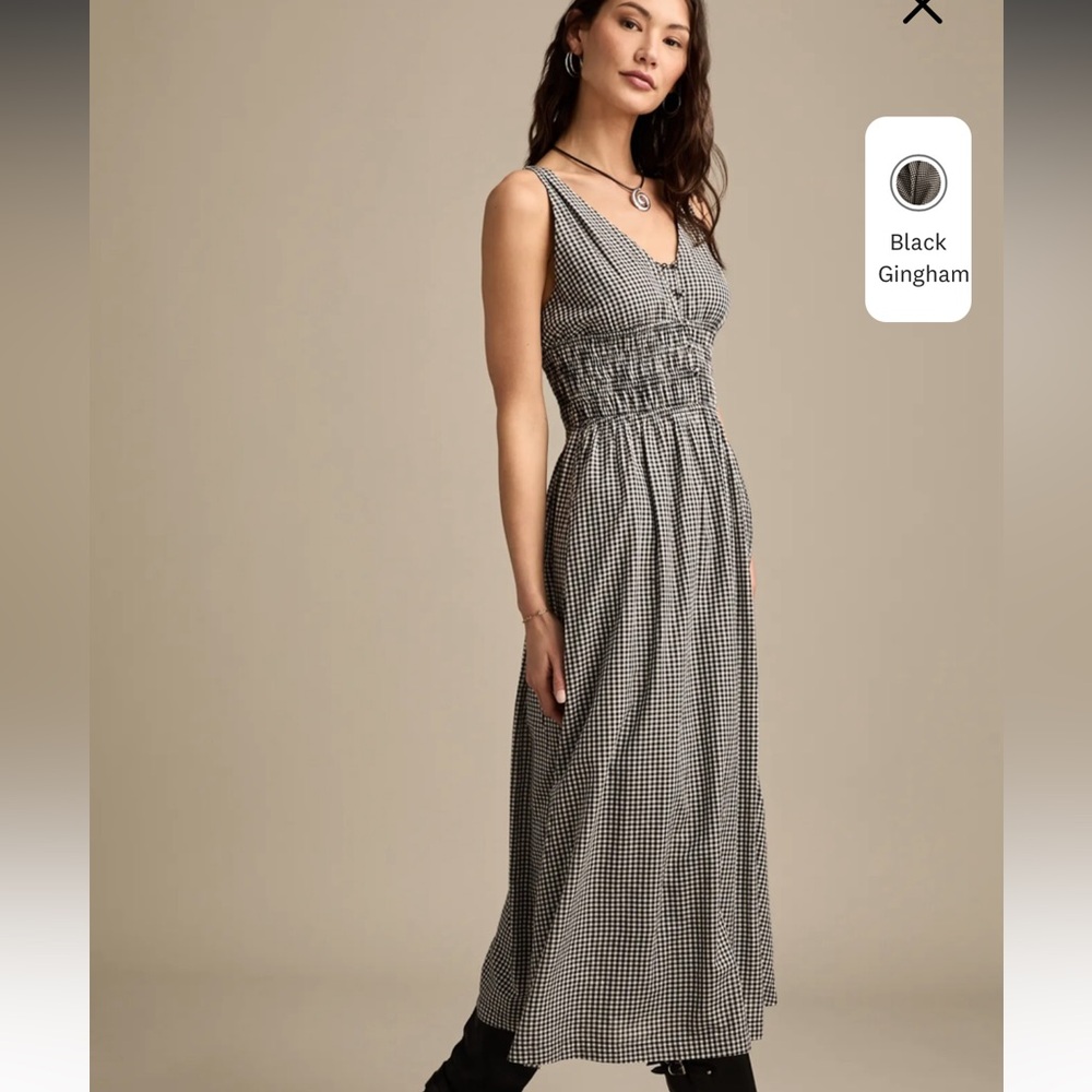 Lucky Brand V-Neck Smocked Waist Midi Dress - Picture 2 of 16